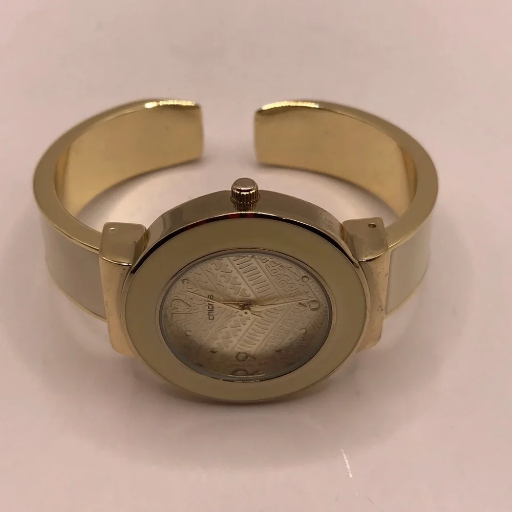Chico’s Gold-Tone & Cream Hinged Cuff Watch